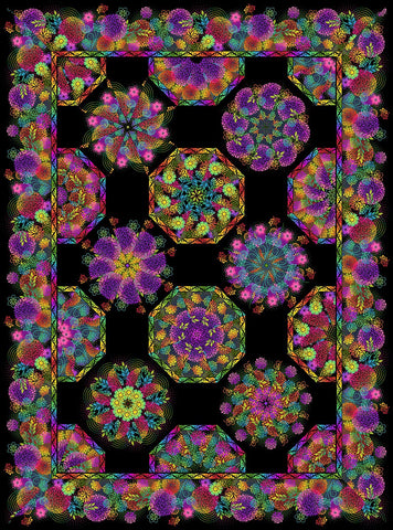 Unusual Garden 11 One Fabric Kaleidoscope Quilt Kit by Jason Yenter