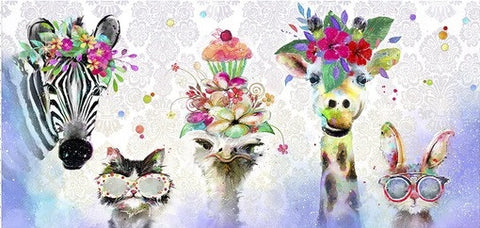 Party Animals Multi Zebra Giraffe Ostrich Fabric Panel