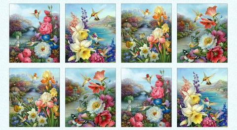 Hummingbird Bouquet 9400-SkyBlue Panel