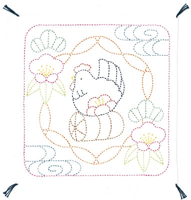 SASHIKO Hana Fukin Rooster and Shochiku Meizumi